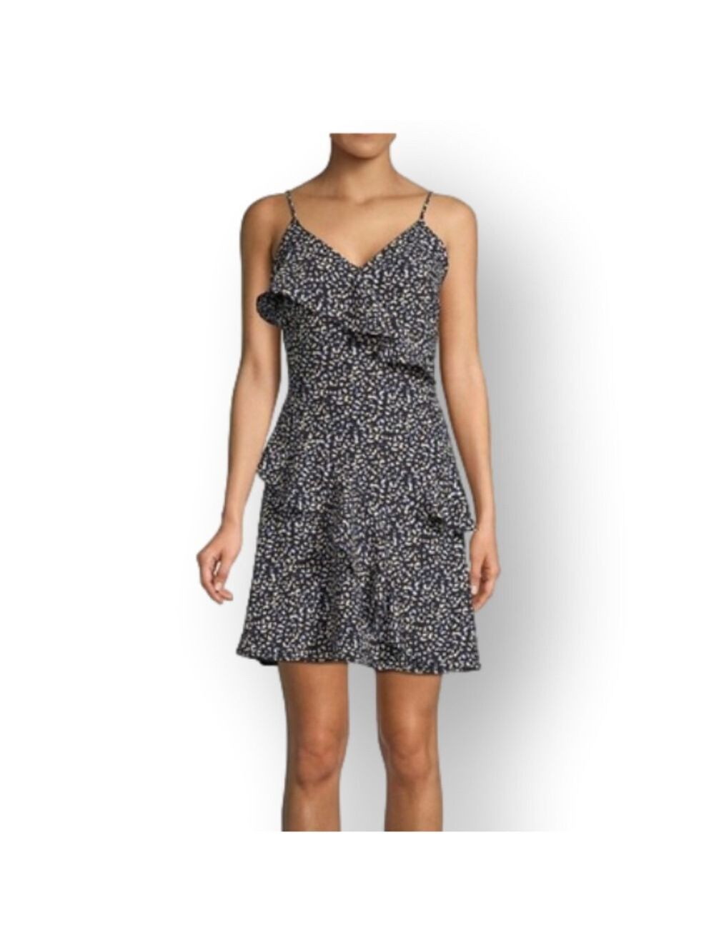 NWT DESIGN LAB Blue Leopard Print Ruffle Dress